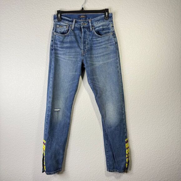 Polo Ralph Lauren The Callen High Rise Slim Jeans Southwest Aztec Detail Size 26 - Picture 1 of 9